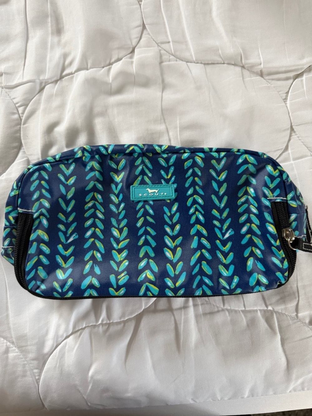 Scout Navy Cosmetic Pouch with Teal Leaf Pattern